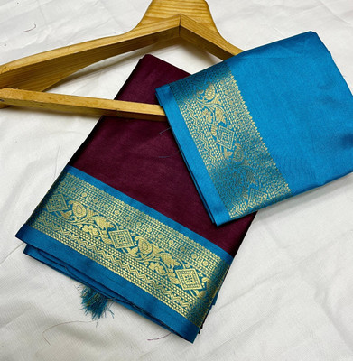 BRCTEXTILE Solid/Plain Banarasi Cotton Silk Saree(Multicolor)