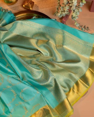 Miren Woven Banarasi Cotton Silk Saree(Light Blue)