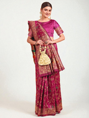 fFASHION Printed Banarasi Art Silk, Cotton Silk Saree(Purple)