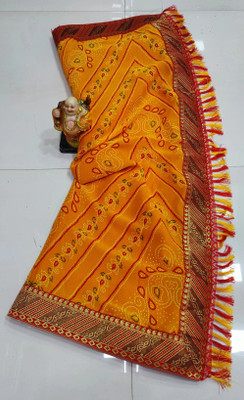 SHIV COLLECTION Printed Bandhani Georgette Saree(Yellow)