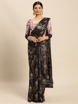 RekhaManiyar Solid/Plain Banarasi Pure Silk, Chiffon Saree(Black)