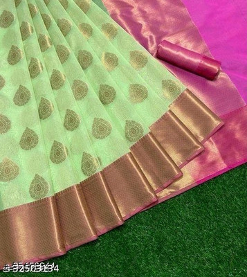 MT textiles Woven Daily Wear Cotton Blend Saree(Light Green)