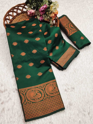 GOGAJI COLLECTION Woven Banarasi Jacquard, Art Silk Saree(Green)