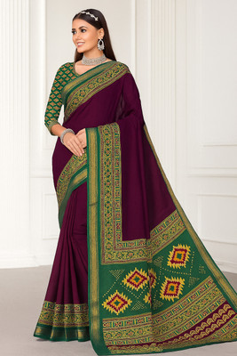 UMA EXPORT Printed, Geometric Print, Floral Print, Solid/Plain Daily Wear Cotton Blend Saree(Purple)