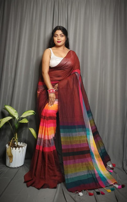 Pushpa Fashion Self Design Handloom Cotton Blend Saree(Maroon)