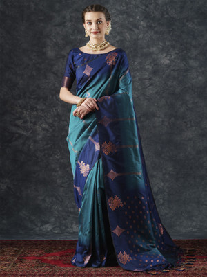 Divastri Woven Banarasi Silk Blend Saree(Dark Blue)