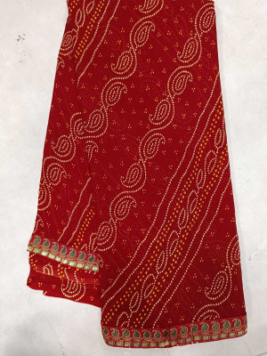 nabil Printed Bandhani Chiffon Saree(Red)