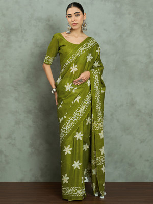 Divastri Printed Daily Wear Cotton Blend Saree(Light Green)