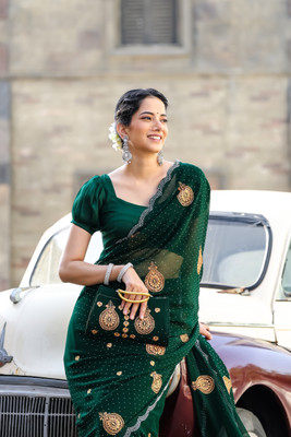 Krishna R fashion Embroidered Baluchari Georgette Saree(Green)