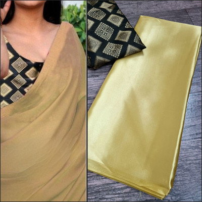 Arpita Fashion Solid/Plain Bollywood Pure Silk, Satin Saree(Gold)
