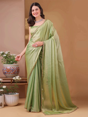 OMICRON FAB Solid/Plain Bollywood Chiffon Saree(Green)