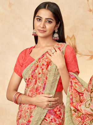 ANOUK Printed Chinnalapattu Georgette Saree(Pink)