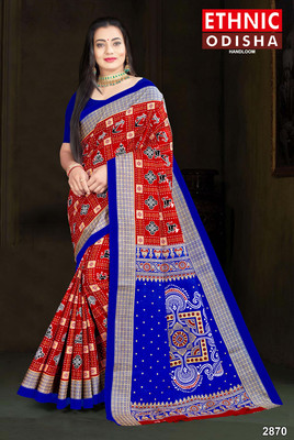 ETHNIC ODISHA HANDLOOM Printed, Digital Print Sambalpuri Pure Cotton Saree(Red)