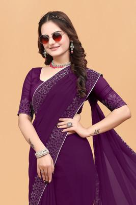 meaven tex Embellished Bollywood Georgette Saree(Purple)