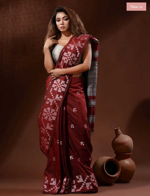 Shrutisareeghar Woven Handloom Pure Cotton Saree(Red)