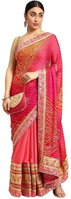 TINA FASHION Printed Bandhani Chiffon Saree(Multicolor)
