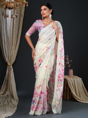 ANOUK Digital Print Bollywood Georgette Saree(White)