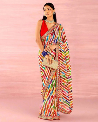 HouseOfCommon Printed Bandhani Georgette Saree(Multicolor)