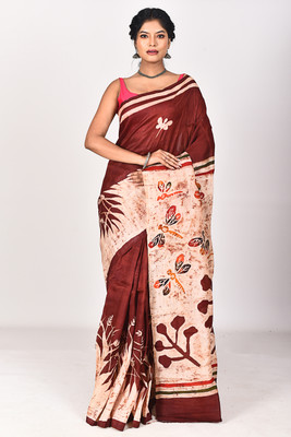 Ramshyam Collection Hand Painted Handloom Pure Silk Saree(Maroon)