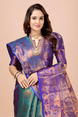 jayant creation Self Design, Woven Banarasi Silk Blend, Jacquard Saree(Green)