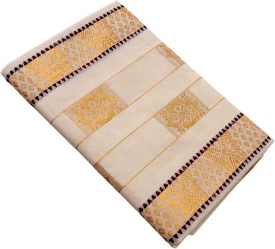 sri amman sarees Self Design Kasavu Cotton Blend Saree(White)