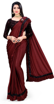 Prosaler Solid/Plain Bollywood Lycra Blend Saree(Maroon)