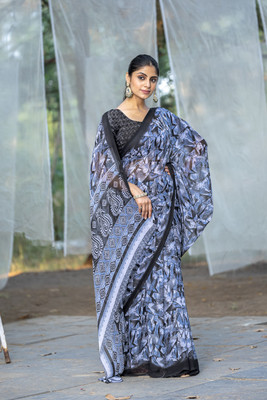 VIBHAGYAA Printed Bollywood Chiffon Saree(Grey)