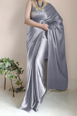 Apnisha Solid/Plain Bollywood Satin Saree(Grey)