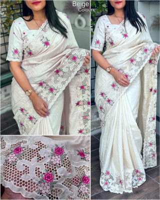 Tasrika Embroidered Bollywood Cotton Silk Saree(Pack of 2, White)