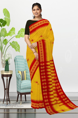 PRANATI ENTERPRISE Printed Handloom Linen Saree(Yellow)