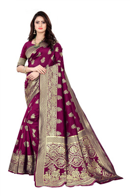 Janvi Boutique Woven Kanjivaram Pure Silk Saree(Purple)