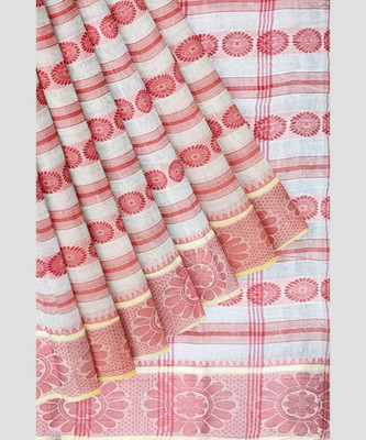 GANESH PLASTIC Woven, Self Design, Solid/Plain Handloom Pure Cotton Saree(White)