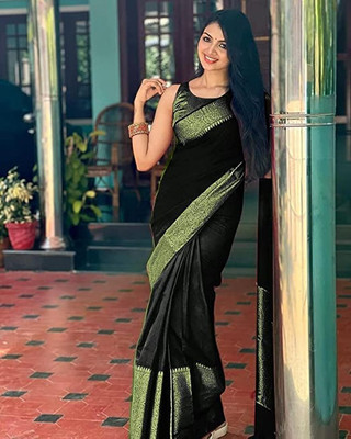 Shoponbit Self Design Banarasi Pure Silk Saree(Black)