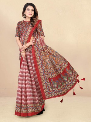 Shrithi Fashion Fab Printed Bollywood Cotton Blend Saree(Multicolor)