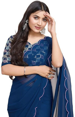 KALPNA CREATION Solid/Plain Bollywood Georgette Saree(Multicolor)