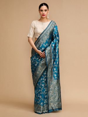House of Pataudi Woven Banarasi Silk Blend Saree(Blue)