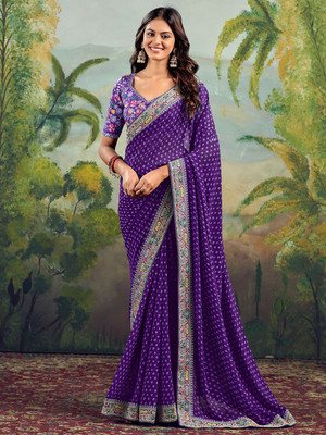 Vivan Fab Embroidered Bandhani Georgette Saree(Multicolor)