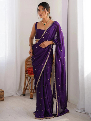 Akhilam Embellished Bollywood Georgette Saree(Purple)