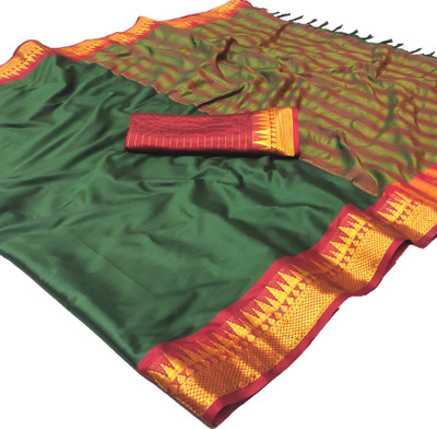 Sahajanand Woven Kanjivaram Cotton Silk Saree(Green)