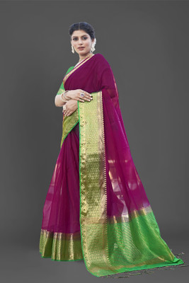 Aarunika MNT Self Design Bollywood Organza Saree(Magenta)
