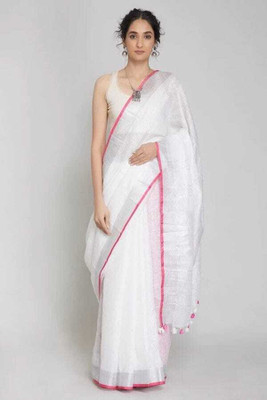 Beauteefy Self Design Daily Wear Cotton Linen Saree(Light Green)