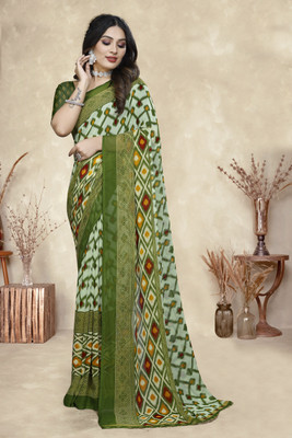 GAVUBAA Digital Print, Printed, Striped Bollywood Georgette Saree(Light Green)