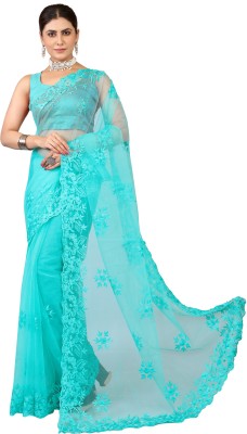 YARA CREATION Embroidered Bollywood Net Saree(Light Blue)