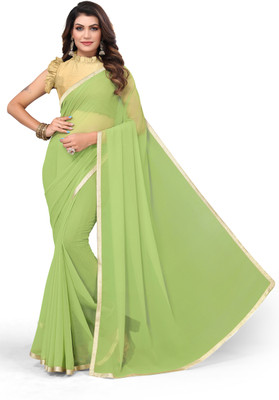 Madhur milan Solid/Plain Daily Wear Georgette Saree(Light Green)