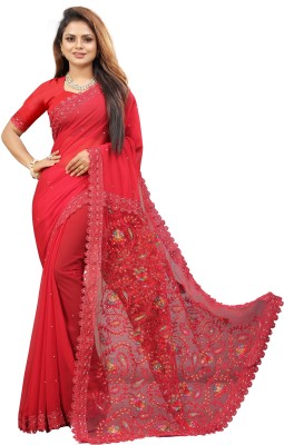 KV Fashion Embroidered Bollywood Georgette Saree(Red)