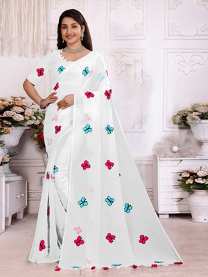 RAGISHA ENTERPRISE Embroidered Daily Wear Georgette Saree(White)