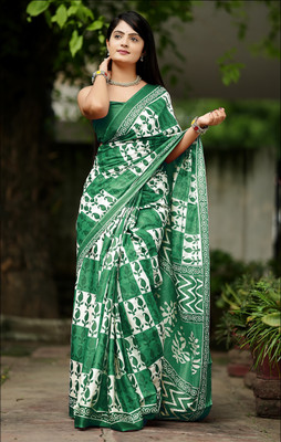 Moda Rapido Printed Bollywood Cotton Silk Saree(Green)