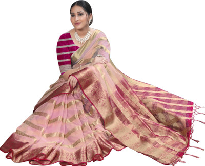 Aarunika BS Solid/Plain Bollywood Organza Saree(Pink)