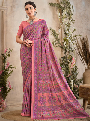 Divastri Printed Bollywood Crepe Saree(Pink)