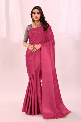 Yugaveeraa Solid/Plain Bollywood Satin Saree(Pink)